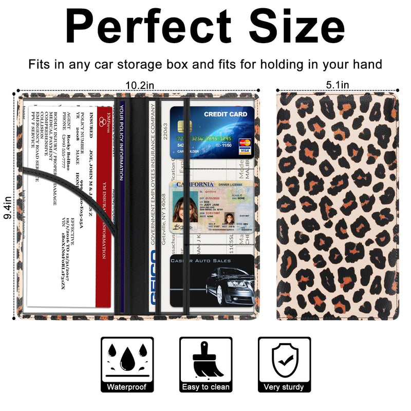 Car Registration and Insurance Card Holder with Magnetic Closure, Premium PU Leather License Registration Holder for Driver License, Insurance Card, Paperwork, Men & Women (Snow Leopard 1) Snow Leopard 1