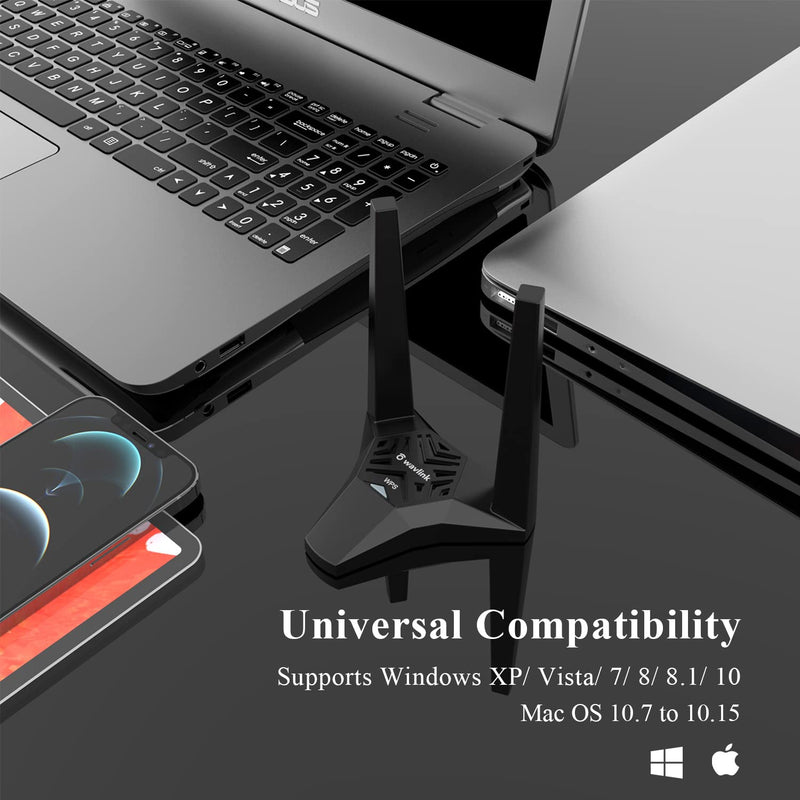 WAVLINK USB3.0 WiFi Adapter, AC1300Mbps Wireless Network Adapter for Desktop PC, Dual Band 5GHz+2.4GHz WLAN with High Gain 2X 3dBi Antennas for Windows XP/Vista/7/8/8.1/10/11 MacOS 10.7-10.15 AC1300M USB 3.0 WiFi Adapter