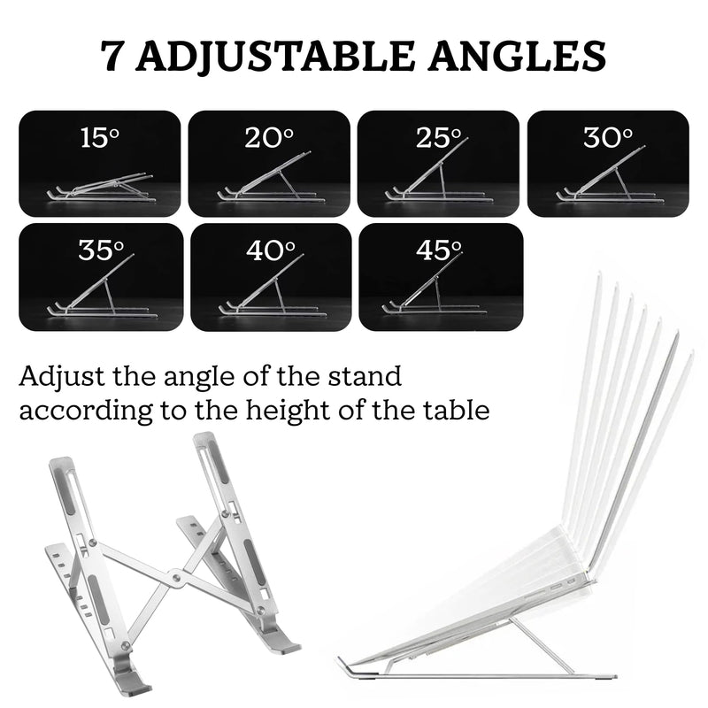 FlexElevate 7-Level Adjustable Laptop Stand, Silver Color, Carbon Steel Ergonomic Riser for Desk, Compatible with 9''-17.3'' Laptops, Portable & Sturdy Holder