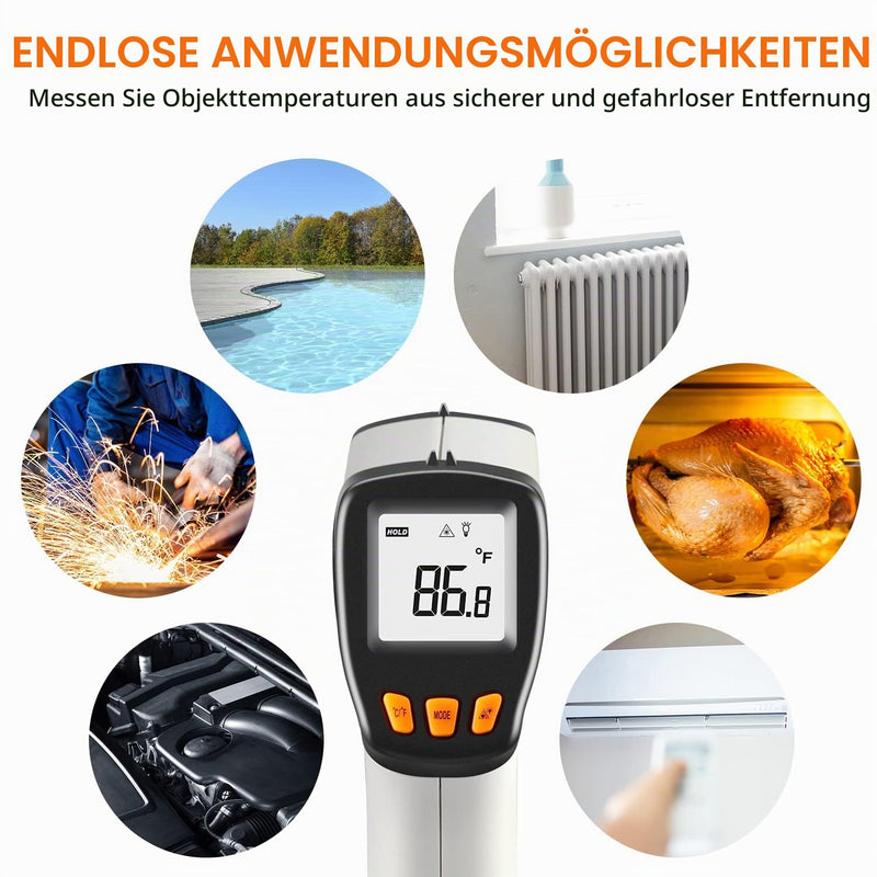 Infrared Thermometer (-50°C to 550°C), XinJiaYi Laser Temperature Gun for Pizza Oven, Non-Contact Laser Thermometer Gun for Cooking/BBQ/Grill/HVAC, Surface Thermometer, Grey