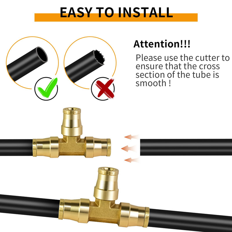 MuHize 1/4" Air Line Quick Connect Fittings - Upgraded Brass Air Brake Line Fitting Push To Connect Fittings Tee 1/4" OD Tube Air Line Connector for Semi Truck Trailers Industry Air System 3Pcs 1/4IN-3PCS Tee