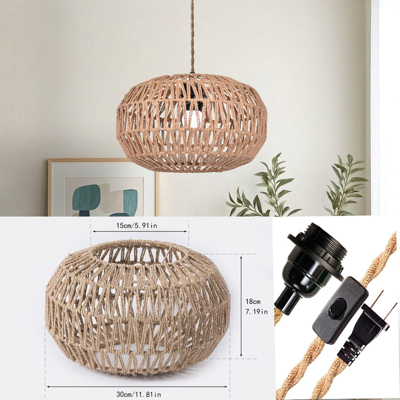 Hanging Light .Ceiling Lamp Pendant Lights Rattan Hanging Lamp with Plug in Cord for Living Room. Bedroom .Kitchen.Indoor Hanging Lamp Plug in Woven Lampshade (Brown-PX) Brown-PX