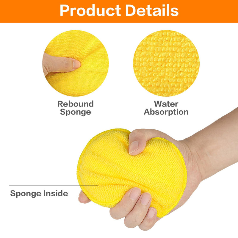 Microfiber Wax Applicator Pads, Car Wax Applicator, Buffing & Detail Polishing Foam Pads for Car Cleaning and Fine Polishing (5" Diameter, 6 Pack) - Yellow