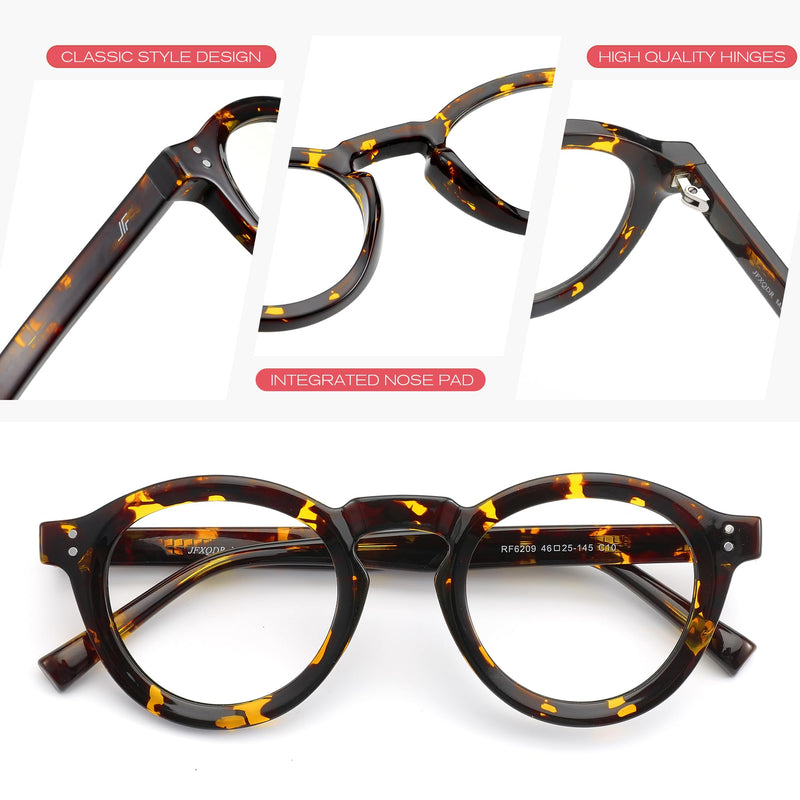 Round Blue Light Blocking Glasses, Retro Computer Gaming Eyeglasses Anti Eyestrain & UV RF6209 Tortoise