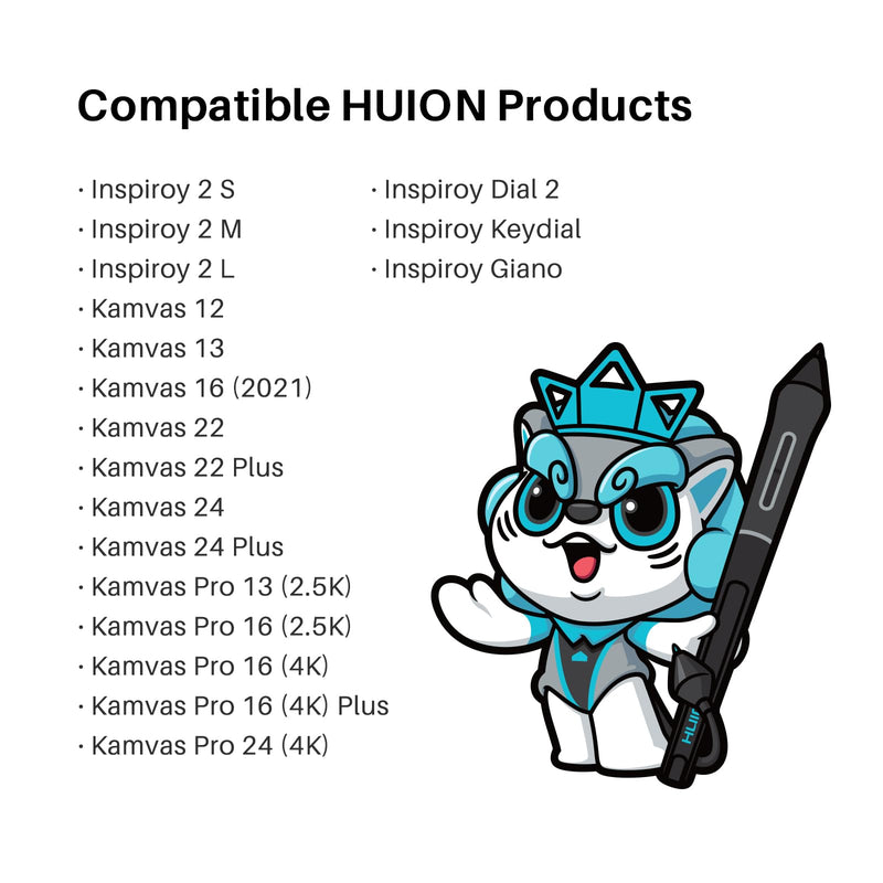HUION Slim Pen PW550S 9.5mm Diameter for Huion Inspiroy 2/Giano/Keydial/Dial 2, K12/K13/K16(2021)/K22/K24 Series, Kamvas Pro 13 (2.5K)/ Pro 16 (2.5K), Kamvas Pro 16 (4K) Series, Kamvas Pro 24 (4K)