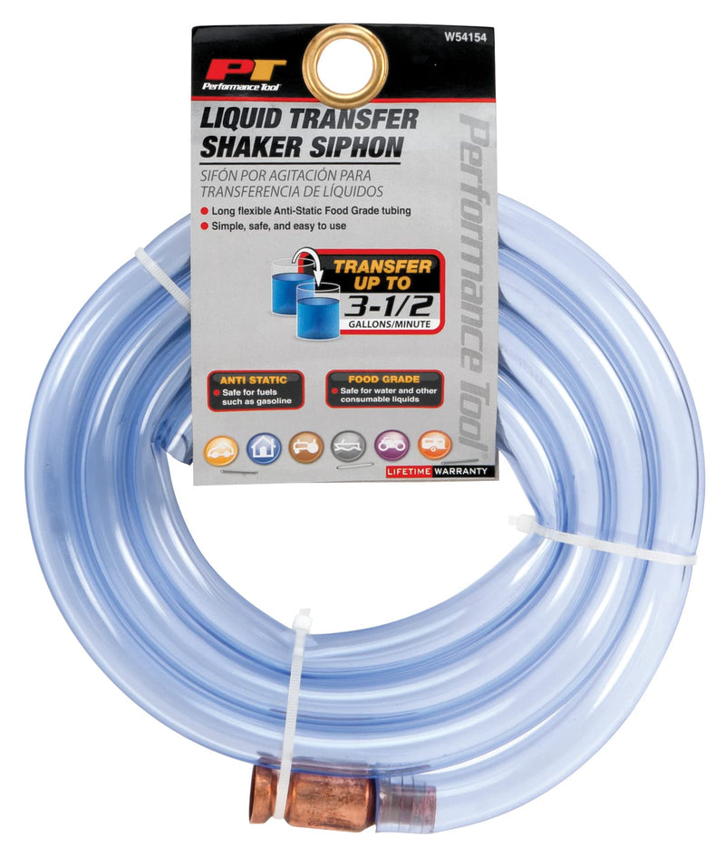 Performance Tool W54154 Food-Grade 3.5 GPM Liquid Transfer Shaker Siphon Tube Hose, Clear Blue, 6-foot Tube