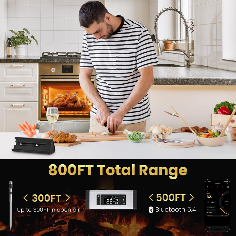 800FT Wireless Meat Thermometer,Digital Cooking Thermometer with 1 Probes-Wireless Rechargeable, Alarm Function,Instant Read Food Thermometer with iOS & Android App,for Grilling Smoking Oven BBQ Single Probe #2