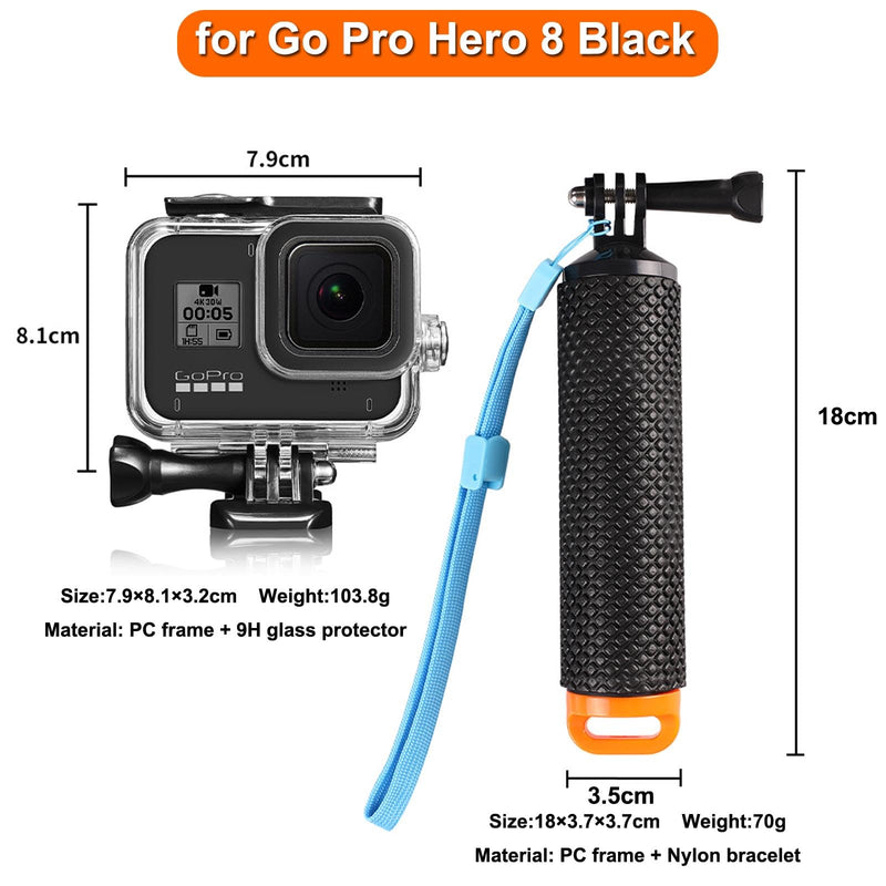 BO&DQQ 60M/196FT Waterproof Housing Case Compatible for Go Pro Hero 8 Black, Protective Underwater Dive Case Shell with Cameras Handle Mount Accessories Kit for Gopro Hero 8 Black
