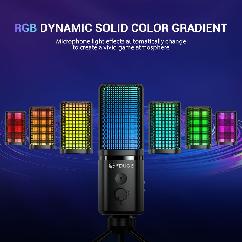 FDUCE M160 Gaming USB Microphone,RGB Condenser Microphone with Tripod,Volume Adjustment and Mute Button Function,Compatible with PC,Laptop,for Gaming,Podcasting,Streaming,YouTube RGB