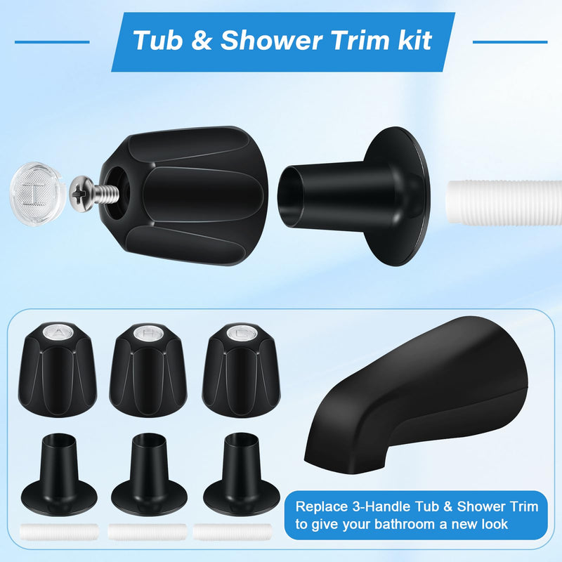 Tub Shower Trim Kit, Matte Black 3 Piece Shower Knob and Bath Tub Spout, for Price/Pfister Verve 3 Handles and Tub Shower Faucet, for 1/2'' Pipe MALE Thread Connection, 3/4'' IPS Pipe Inside Thread