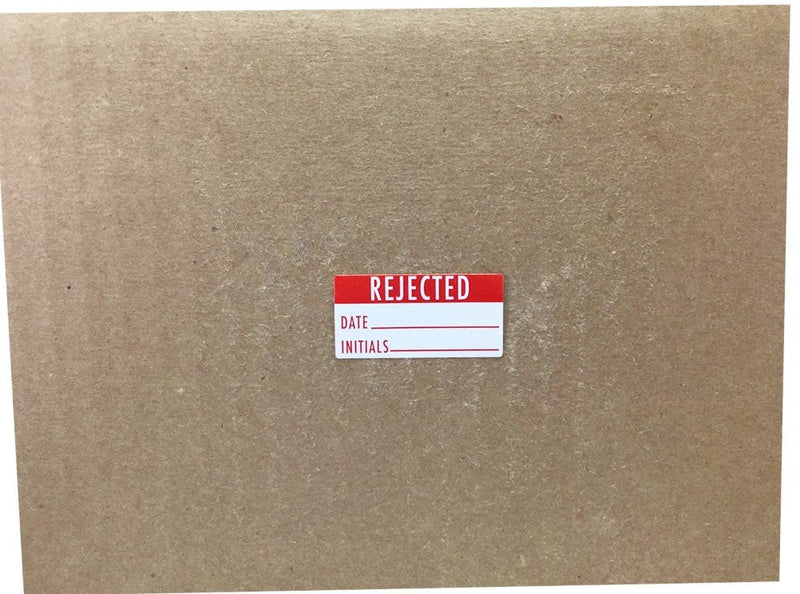 White and Red Rejected Labels, 3/4 x 1 1/2 Inch Adhesive Stickers, 500 Total Labels on a Roll with Write in Date and Initials for Quality Control – Made in the USA