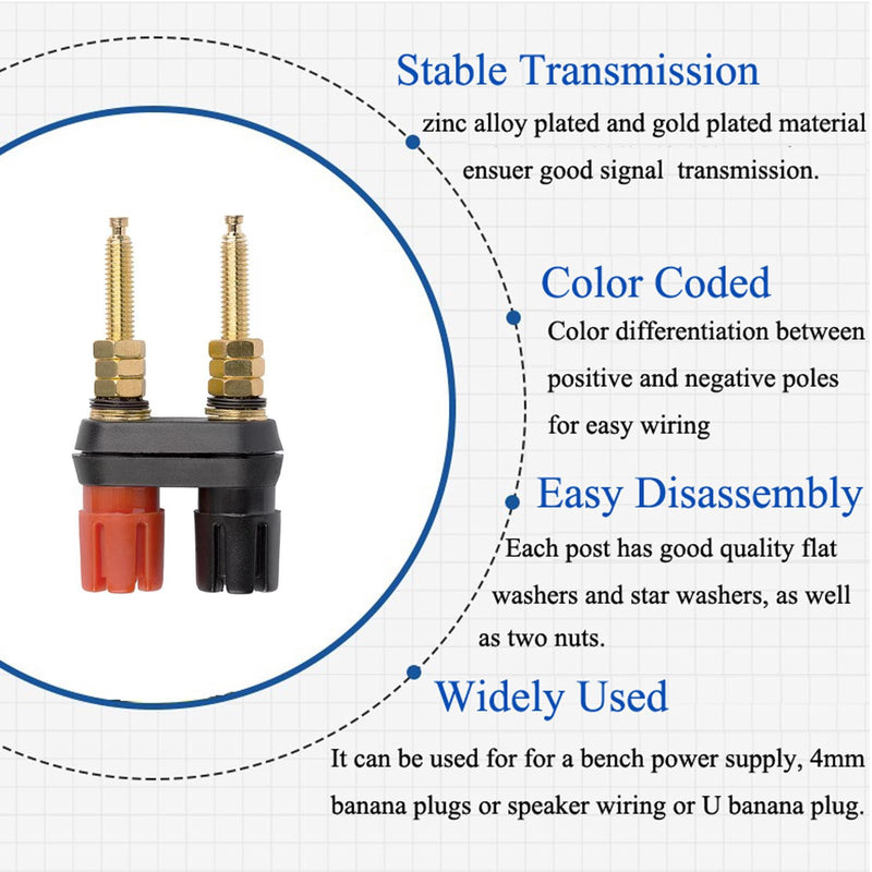 4Pcs Banana Jack Plugs Brass Long Threaded Binding Post Speaker Connectors Terminal 2 Way Dual 4mm Banana Plug Female Sockets for Speakers or Amplifiers