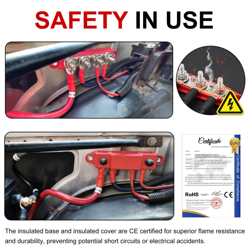 Power Distribution Block 12V Bus bar 3/8" 275A M10 Heavy Duty Bus Bar Terminal Block 4 Post Junction Block Max 48V Battery Distribution Block for Marine, Carand Solar Wiring (Pair, Positive&Negative) 3/8"