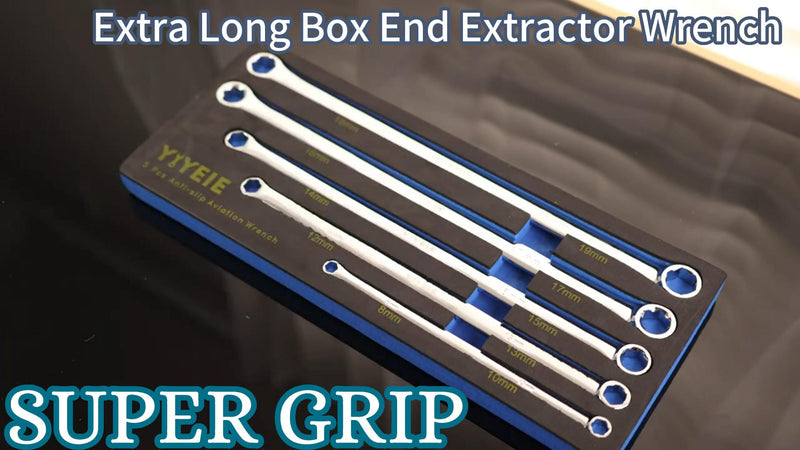 YIYEIE 5-Piece Extra Long Box End Wrench Set, Metric 8mm-19mm, 6 Point Extended Bolt Extractor Wrench, CR-V Labor-Saving Aviation Spanner with EVA Foam 5PCS