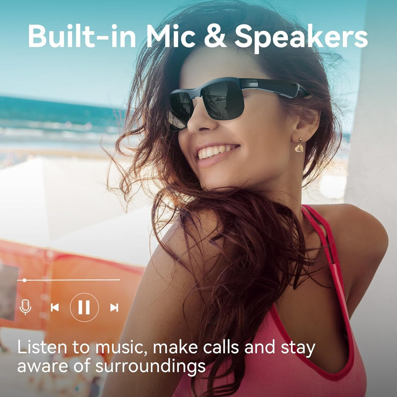 Smart Sunglasses, Polarized Sunglasses with Bluetooth Speaker, Driving/Sports/Outdoor UV Protection, Fashionable Item, Versatile Black, Unisex.