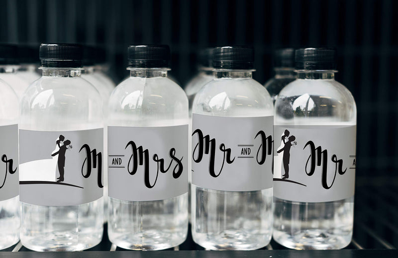 Mr. and Mrs. Silhouette Water Bottle Labels 2 x 8 Inch 50 Total Stickers On A Roll Mr. and Mrs.