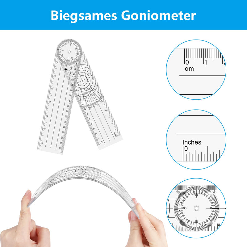 Catelves protractor, goniometer physiotherapy, PVC medical protractor 360° angle transparent joint knife 38 cm spinal ruler angle ruler for physiotherapy, sports therapy A-1 piece protractor