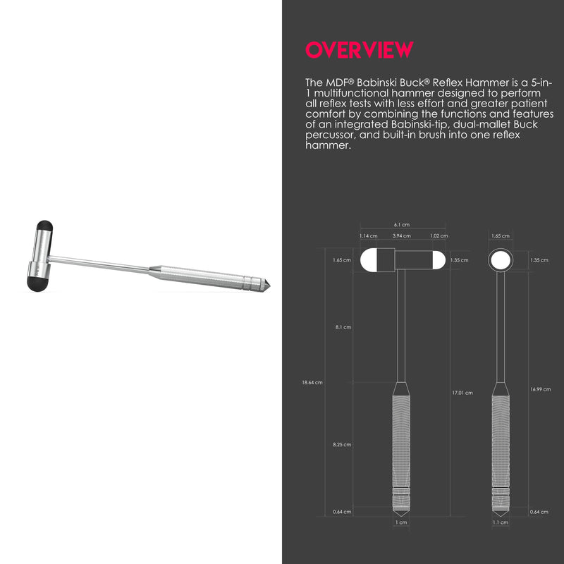 MDF Instruments Babinski Buck Neurological Reflex Hammer with built-in brush for cutaneous and superficial responses - Black (MDF515BT-11)