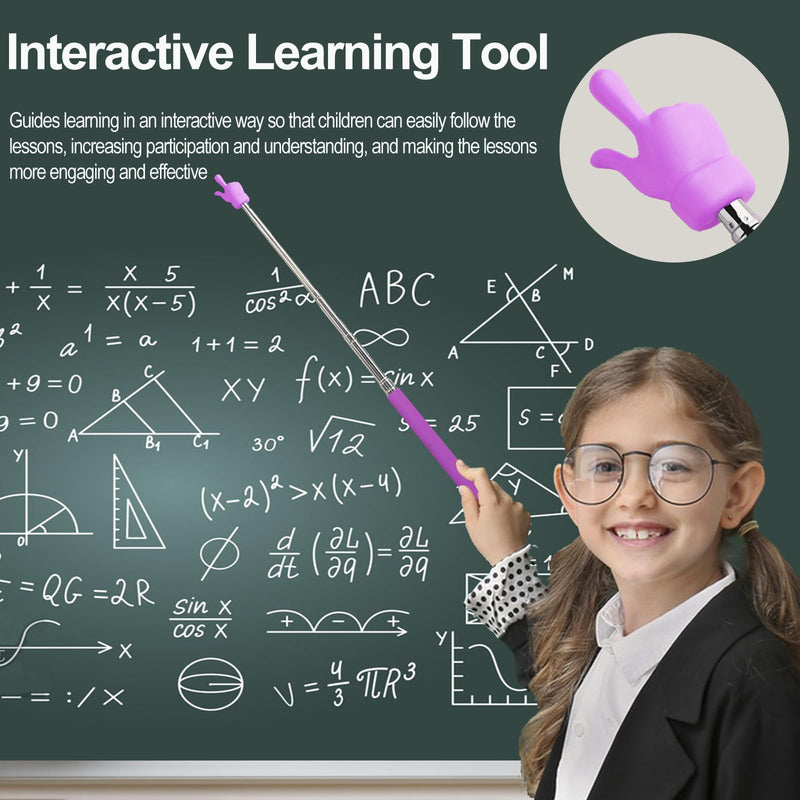 2 Pcs Telescopic Teacher Pointer Stick, Retractable Finger Pointer for Classroom Teaching, Extendable Pointer for Kindergarten and Elementary Teachers, Classroom Supplies (Purple) Purple