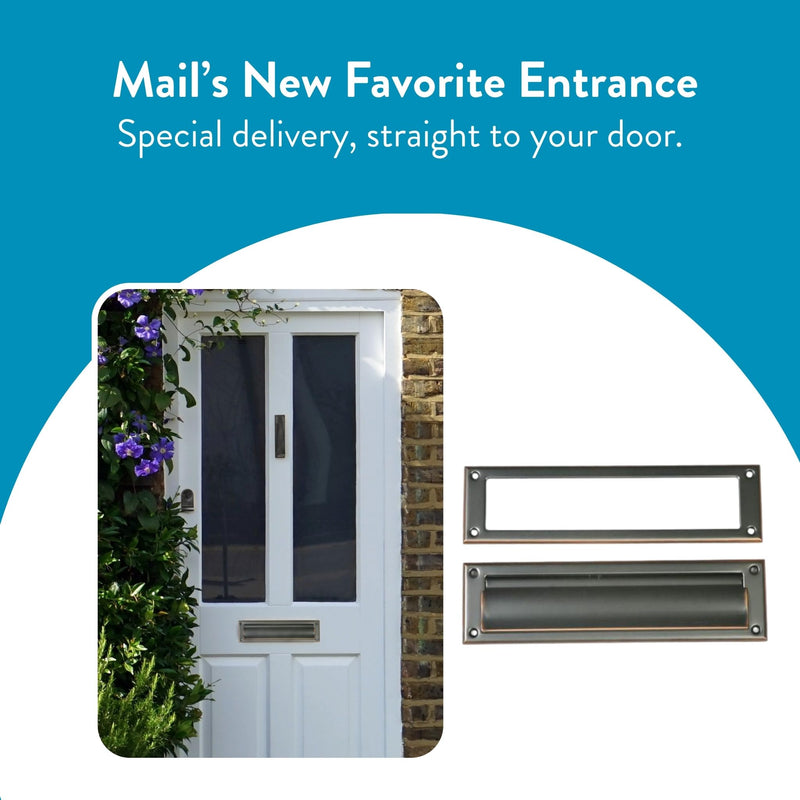 Architectural Mailboxes Mail Slot Cover for Front Door, Rubbed Bronze | Rust-resistant with a spring-loaded interlocking flap. Includes interior and exterior plates, template, and hardware.