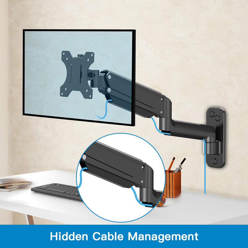 HUANUO Single Monitor Wall Mount for 13 to 32 Inch Computer Screen, Monitor Wall Mount Arm Holds up to 17.6lbs, Height Adjustable Full Motion Gas Springcore Wall Monitor Mount-VESA Mount 75x75,100x100