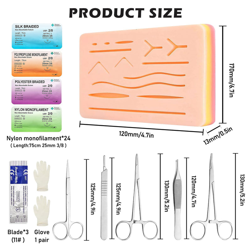 BORDEAG Suture Exercise Set, Suture Practice Kit for Medical Students, Wound Closure Training Set, Silicone Exercise Pad with Surgical Tools, Ideal for Practice and Study