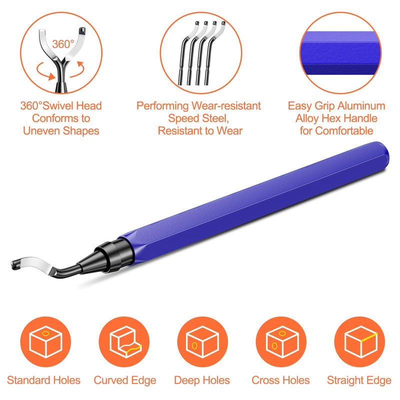 Frevoitna deburring tool universal, 360° rotating deburring metal, hand deburring with 10 replacement blades, deburring tool, blade cutting tool for 3D printers, plastic, aluminum