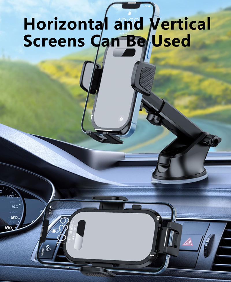 Car Phone Holder Phone Mount for Car Windshield Dashboard Air Vent Universal Hands Free Automobile Cell Phone Holder Fit for iPhone Samsung Moto Smartphone (Black) Black