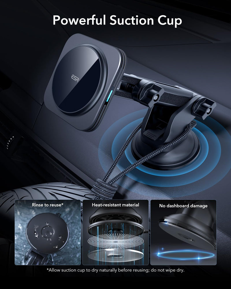 ESR for Qi2 15W MagSafe Car Mount Charger, Qi2-Certified MagSafe Car Charger, Dashboard/Windshield Magnetic Wireless Car Charger, Car Phone Mount for iPhone 15/14/13/12, Fast Charging, Black
