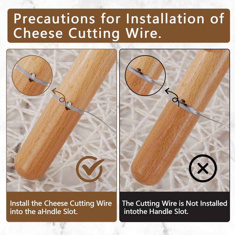 Stainless Steel Cheese Slicer Wire 44"Long-For Soft and Hard Cheese (2 Beech wood handles + 3 Cutting Replacement Wires 44") 44' burlywood handle