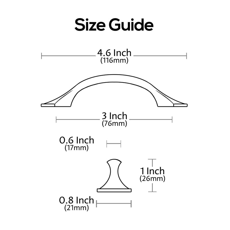 Alzassbg Brushed Satin Nickel Cabinet Pulls and Handles 10 Pack, AL3025SN | 3 Inch Hole Center, Arch Metal Build, Decorative Hardware Handles, for Cabinets and Drawers 3" Hole Center Arched Handles - Brushed Satin Nickel