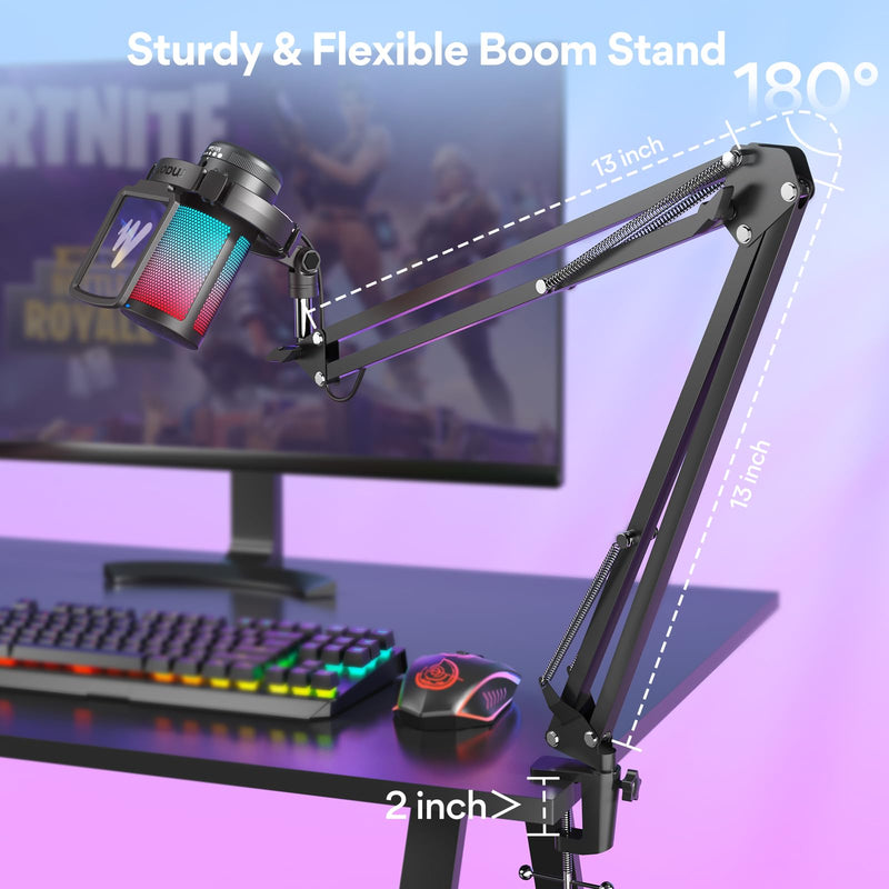 MAONO Gaming USB Microphone, Noise Cancellation Condenser Mic with Mute, Gain, Monitoring, Boom Arm Mic for Streaming, Podcast, Twitch, YouTube, Discord, PC, Computer, PS4, PS5, Mac, GamerWave DGM20S Black