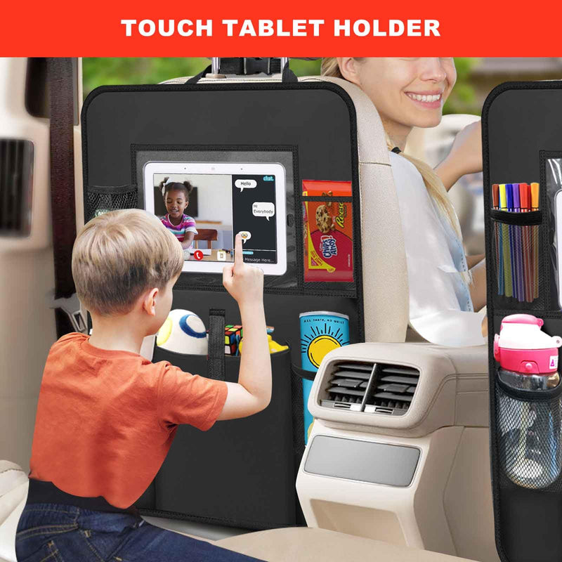 Car Backseat Organizer 2 Pack, Car Seat Back Organizers Storage Kick Mat Seat Protector, Car Seat Back Protectors with Clear 10" Tablet Holder + 5 Storage Pockets Back seat Organizer for Kids