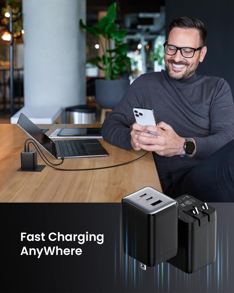 USB C Charger Block, 100W Fast GaN Charger, 3-Port Compact Foldable USB Wall Charger for MacBook Pro/Air, Dell XPS,iPad Pro,iPhone Series,Galaxy S24/S23, Note 20/10+