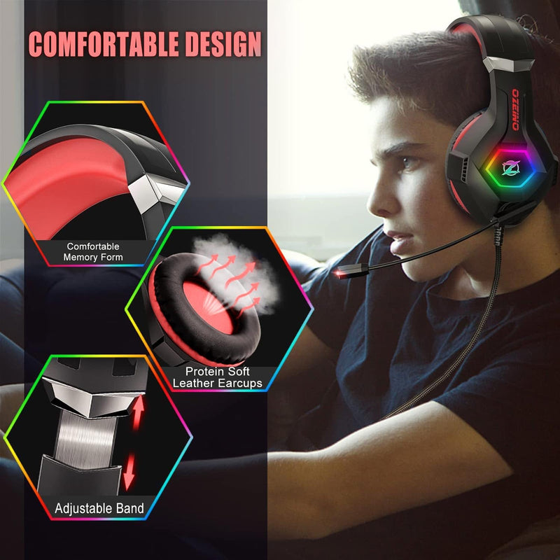Gaming Headset for PC, Ps4, Ps5, Xbox Headset with 7.1 Surround Sound, Gaming Headphones with Noise Cancelling Mic RGB Light Over Ear Headphones for Xbox Series X/S, Switch -Red Red