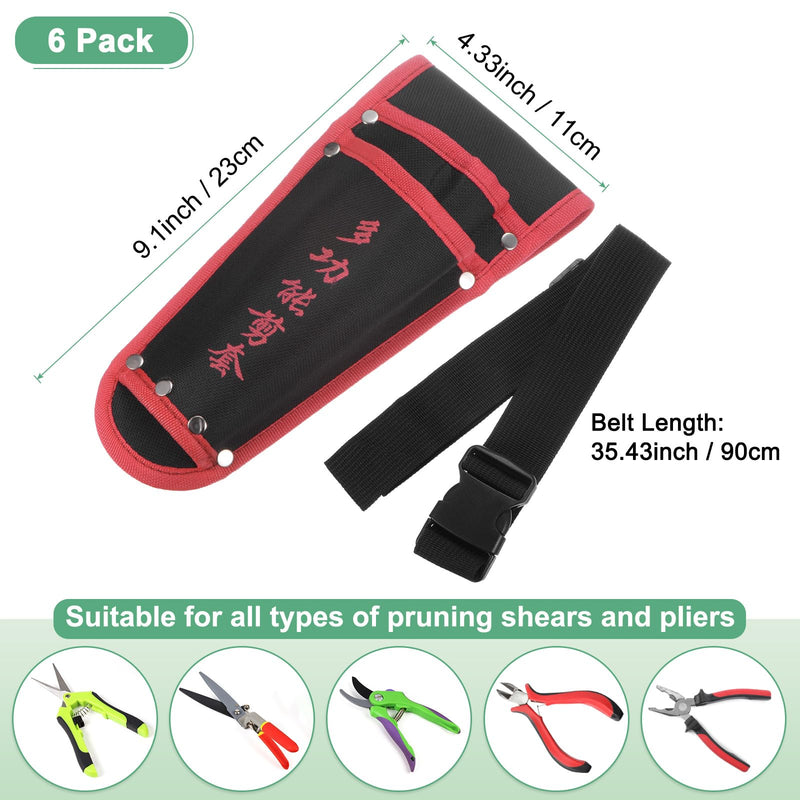 6-Pack Garden Pruner Sheath, Portable Non-Slip Canvas Pruning Shears Sheath Plier Holder W Belt, Garden Scissors Case for Hand Pruner/Garden Shears/Clippers [Red-Black] 6