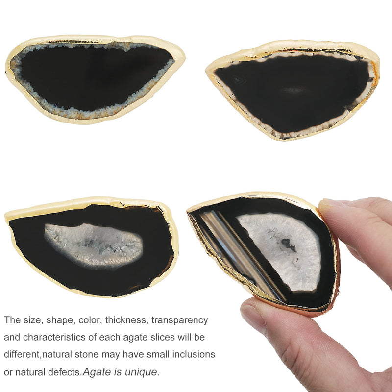 Malimali Unique Black Agate Cabinet Knobs and Pulls Set of 4, Knobs for Cabinets and Drawers Gold Dresser Knobs Bifold Door Knob for Closet Kitchen Cupboard