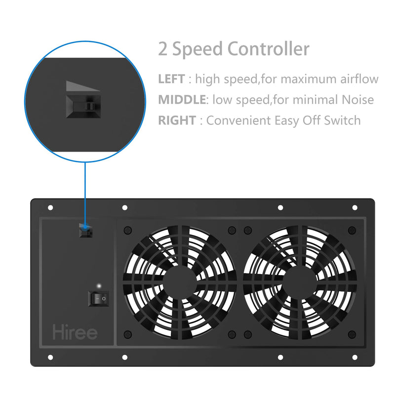 Hiree Quiet Cooling AC Fan Dual 4 inch Ventilation Axial Muffin Fan with 4 AC Power Outlet for Home Theater Receiver DVR Amps AV Computer Cabinet Closet Electronic Equipment DIY Vent Exhaust System