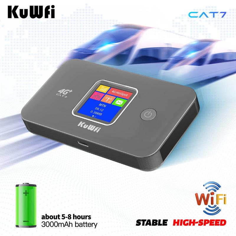 KuWFi 4G+ CAT7 Unlocked 4G LTE Mobile WiFi Hotspot, 300Mbps High-Speed Travel Router with SIM Card Slot for RV/Camping/Trips, Works with T-Mobile AT&T