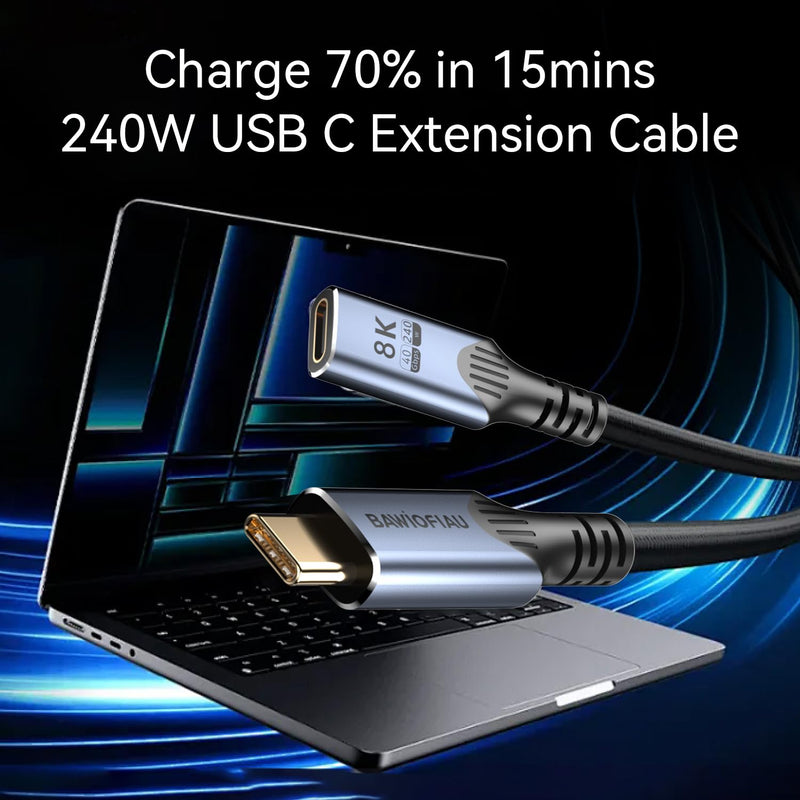 Long 10FT usb c to usb c Extension Cable Compatible with Thunderbolt 4, high Speed 40gbps Data Transfer,USB4 type c Male to Female Extension Cable,240W Fast Charging,8K@60Hz 4K@120Hz Video Display. 10 ft