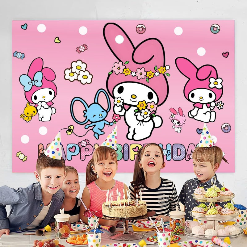 Melody Backdrop Happy Birthday Banner for Melody Party Decorations Supplies (5x3ft), 59*35.4 inch, kawaii