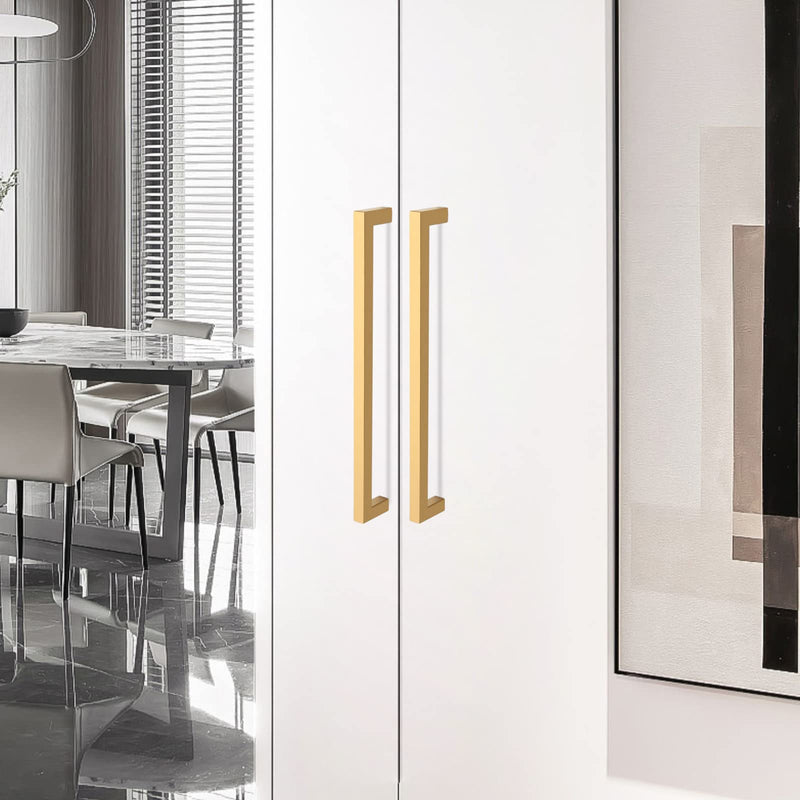 Cabinet Pulls Gold Cabinet Handles Square Drawer Pulls, 5 Pack 10 Inch Stainless Steel Kitchen Door Cupboard Cabinet Handles, Drawer Hardware Handles, 256mm Hole Centers Two Hole - 10 inch Hole Centers(256mm)