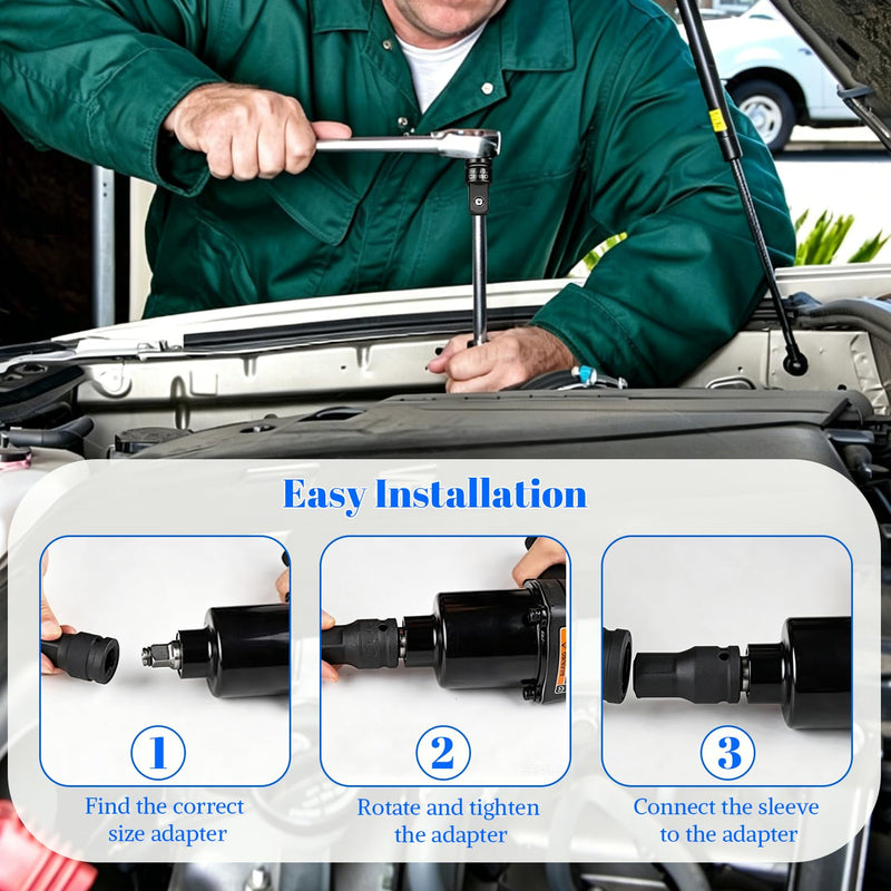 Ratchet Adapter Set Made of Chrome Vanadium Steel | Nut Adapter for Repairs Impact Wrench Accessories with 1/2 3/8 1/4 Connection and Safety Ball