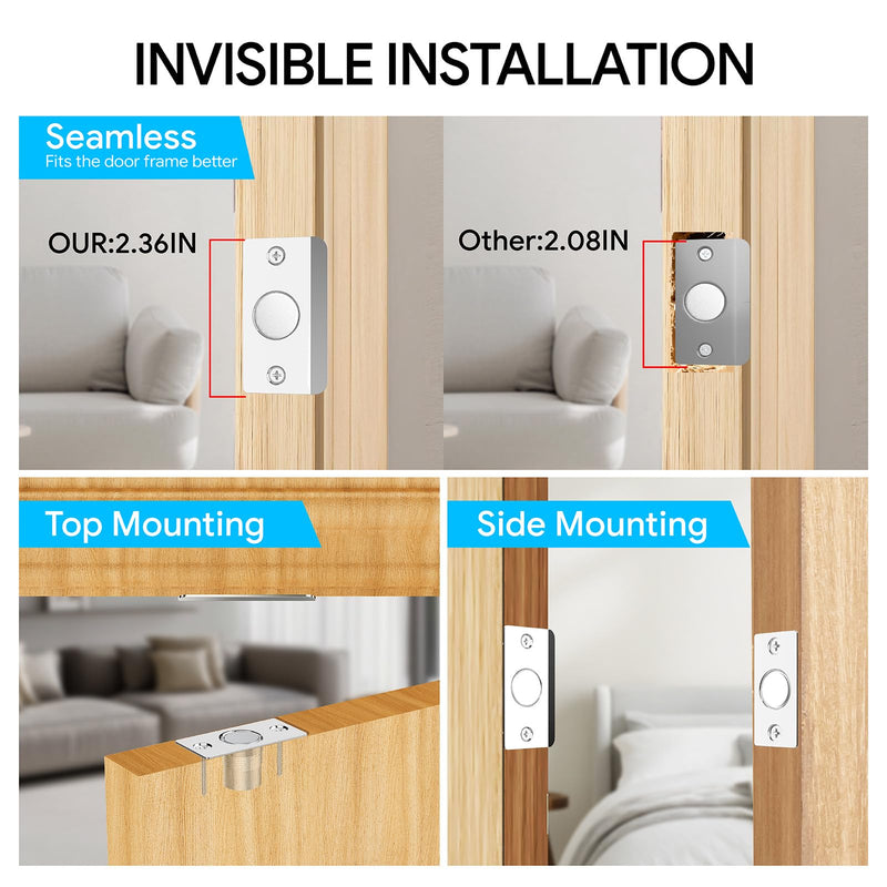 Mousike Door Ball Catch Hardware, Adjustable Hidden Magnetic Ball Catch, Stainless Steel Strike Plate with Strong Suction, Door Ball Catch Replacement for Top of Door (6 Pack, Silver) 6 Pcak - Magnetic