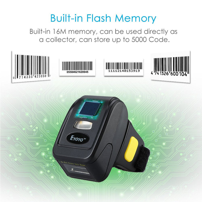 Eyoyo 1D Wireless Ring Barcode Scanner, Compatible with Bluetooth Function & 2.4GHz Wireless & Wired Connection, Portable Wearable Mini Finger Bar Code Reader Work with Windows, Mac OS, Android 4.0+,