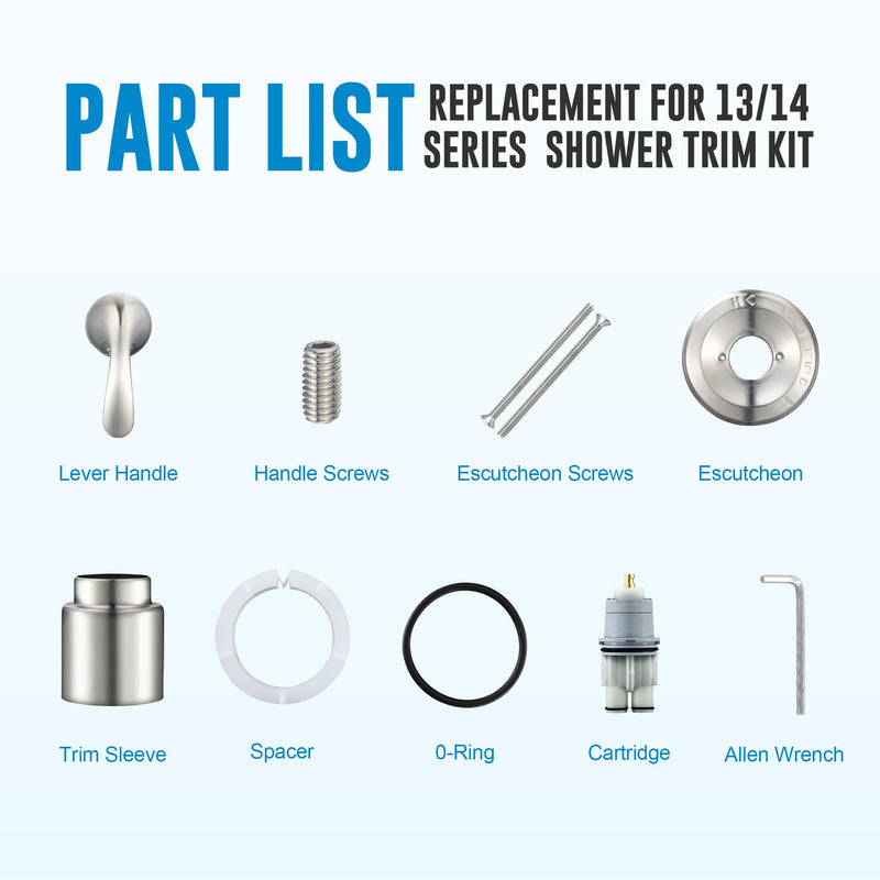 Replacement for Delta Classic 13 Series Single-Function Trim Kit, T13020-SS Stainless Steel Shower Handle, Fit Delta Shower Valve R10000 Series (Cartridge Included)