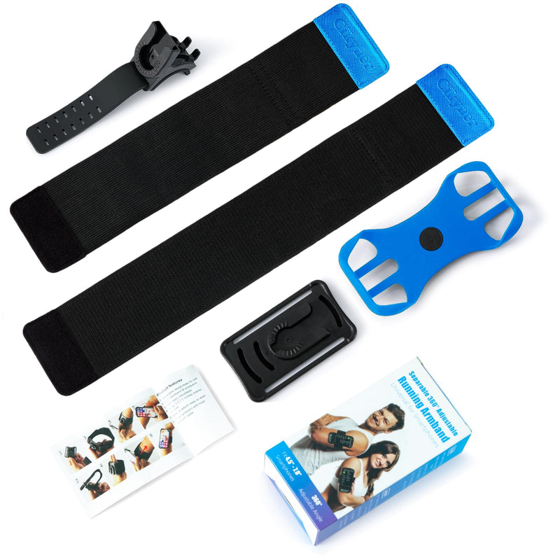 Running Armband, 3 in 1 Running Phone Holder Sports Armband Bicycle Phone Holder 360° Rotatable & Detachable Running Phone Armband for 4.5-9'' iPhone Huawei for Gym Running Hiking Blue