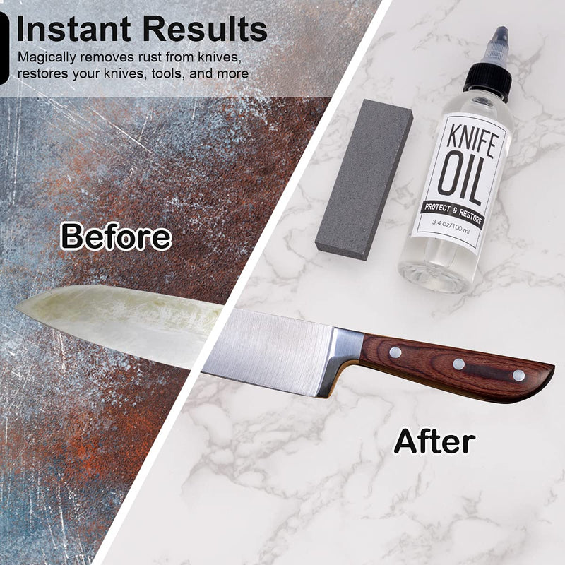 Knife Oil Rust Eraser Kit, Extra Large Rust Remover for Knives, Sword Oil Knife Maintenance (3.4 oz) for Carbon Steel Blade, Protection And Lubricant Knife Care Cleaning Set