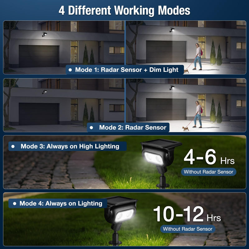 Solar Lights Outdoor, Motion Sensor Outdoor Solar Spotlights Waterproof, Outside Wall Lights, Outdoor Lights Solar Powered for Garden/Patio/Yard/Lawn/Backyard, Warm Yellow Light, 2 Packs Yellow-2 Pack Black