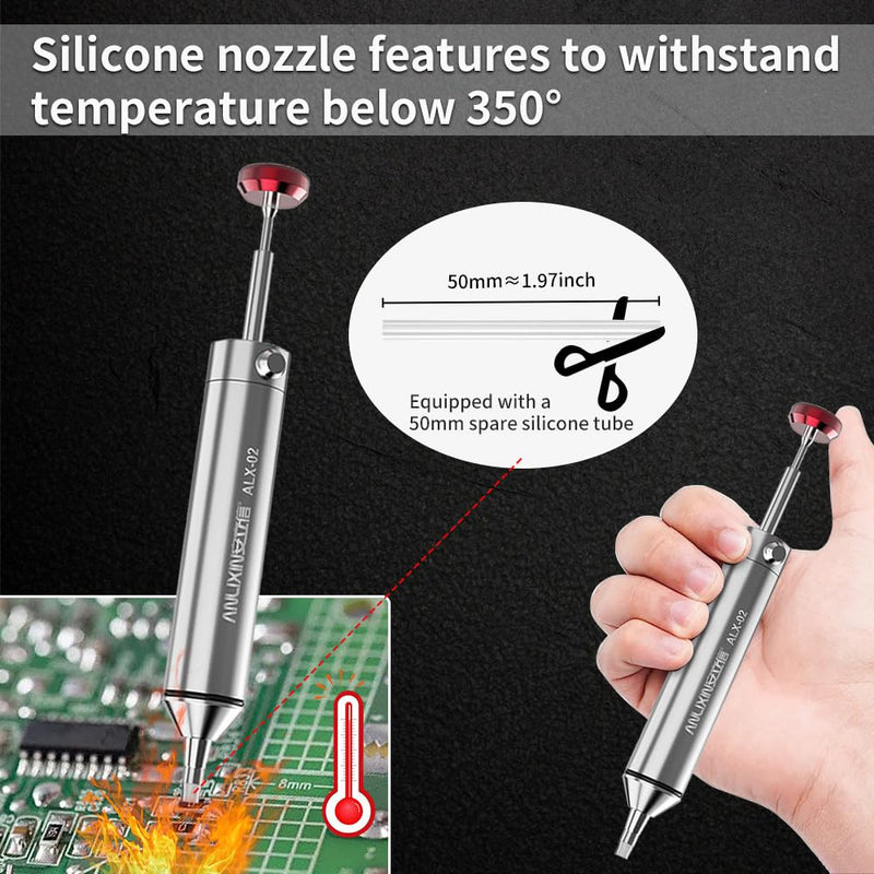 Owootecc Desoldering Pump, No Clogging, Aluminum Alloy Desoldering Pump, Desoldering Tool with 1 Silicone Nozzle, 2 Solder Wick Braids, Stronger Suction for Solder Removal
